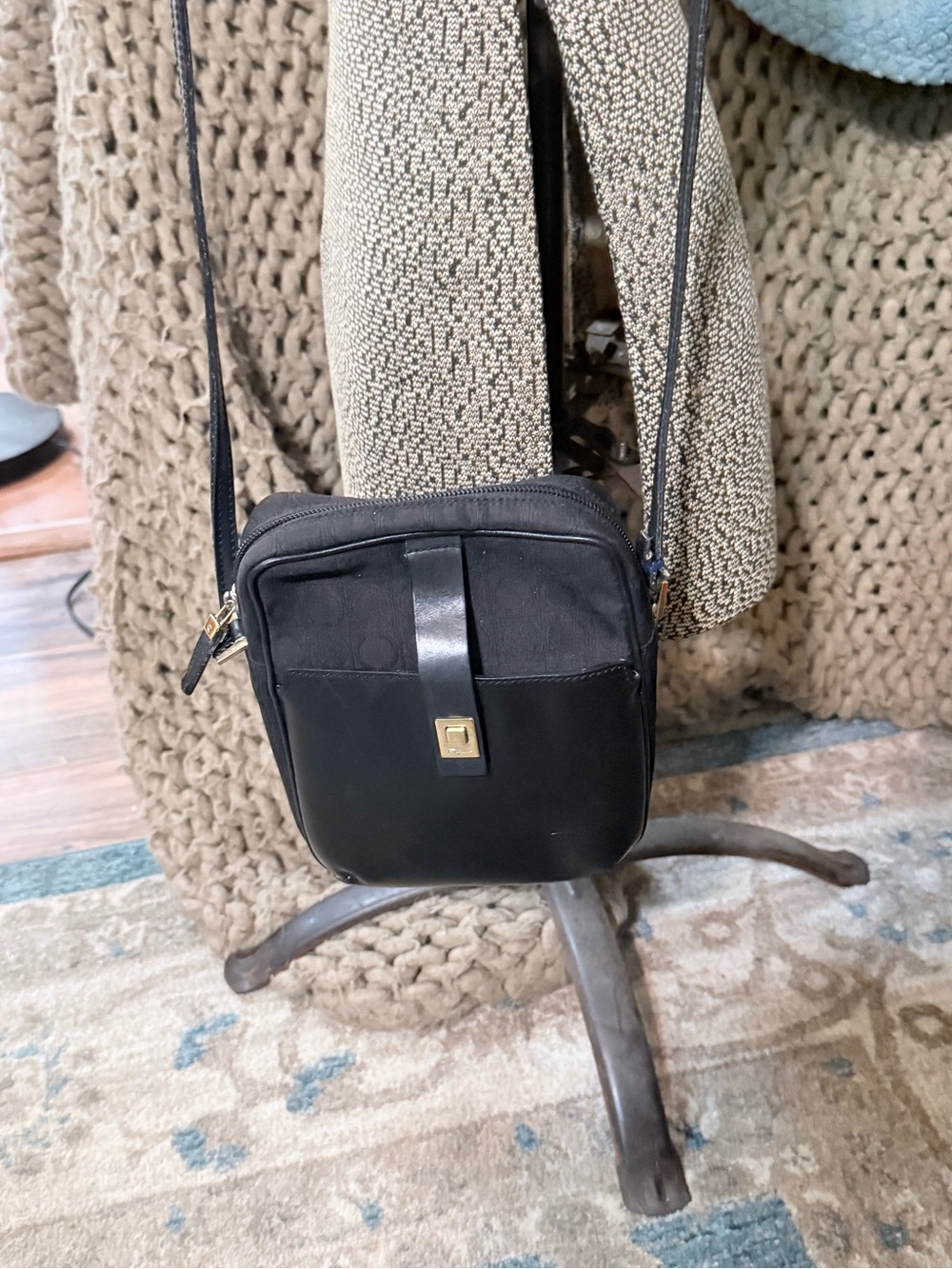 Salvatore Ferragamo Black Leather/Canvas Crossbody Bag